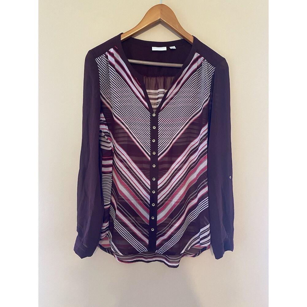 New York & Company Women’s Burgundy Sheer Blouse Size Medium